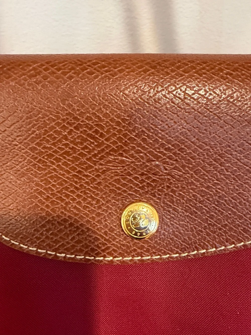 Longchamp Red Nylon Tote with Brown Leather Trim - Picture 3 of 14